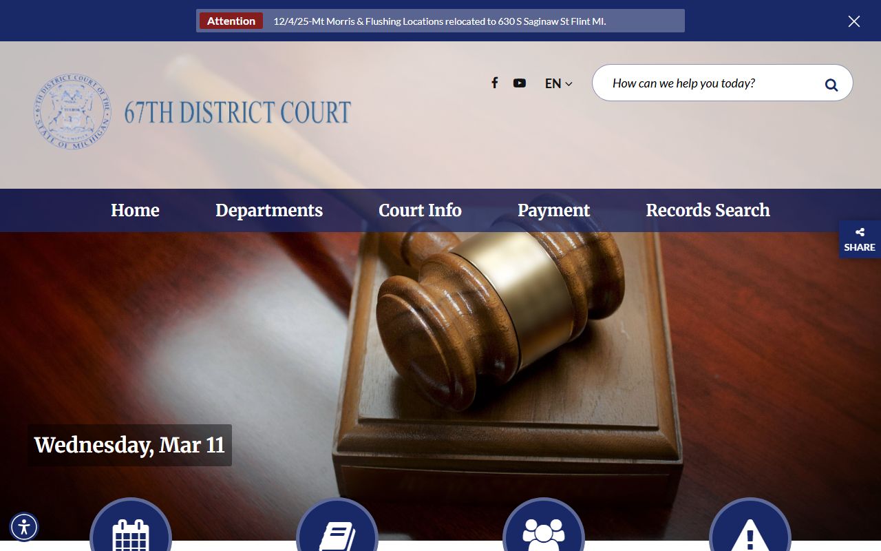 67th District Court website for Flint traffic ticket records