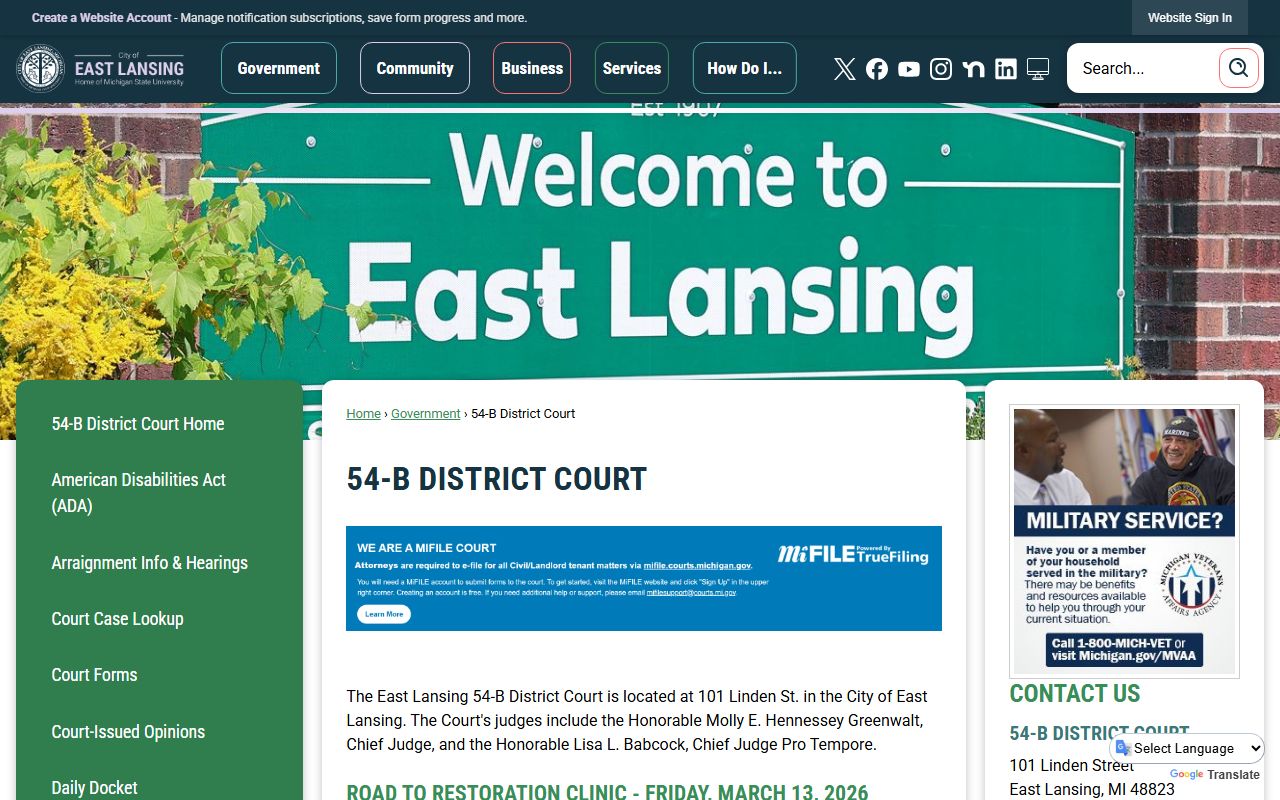 54B District Court website for Ingham County traffic ticket records