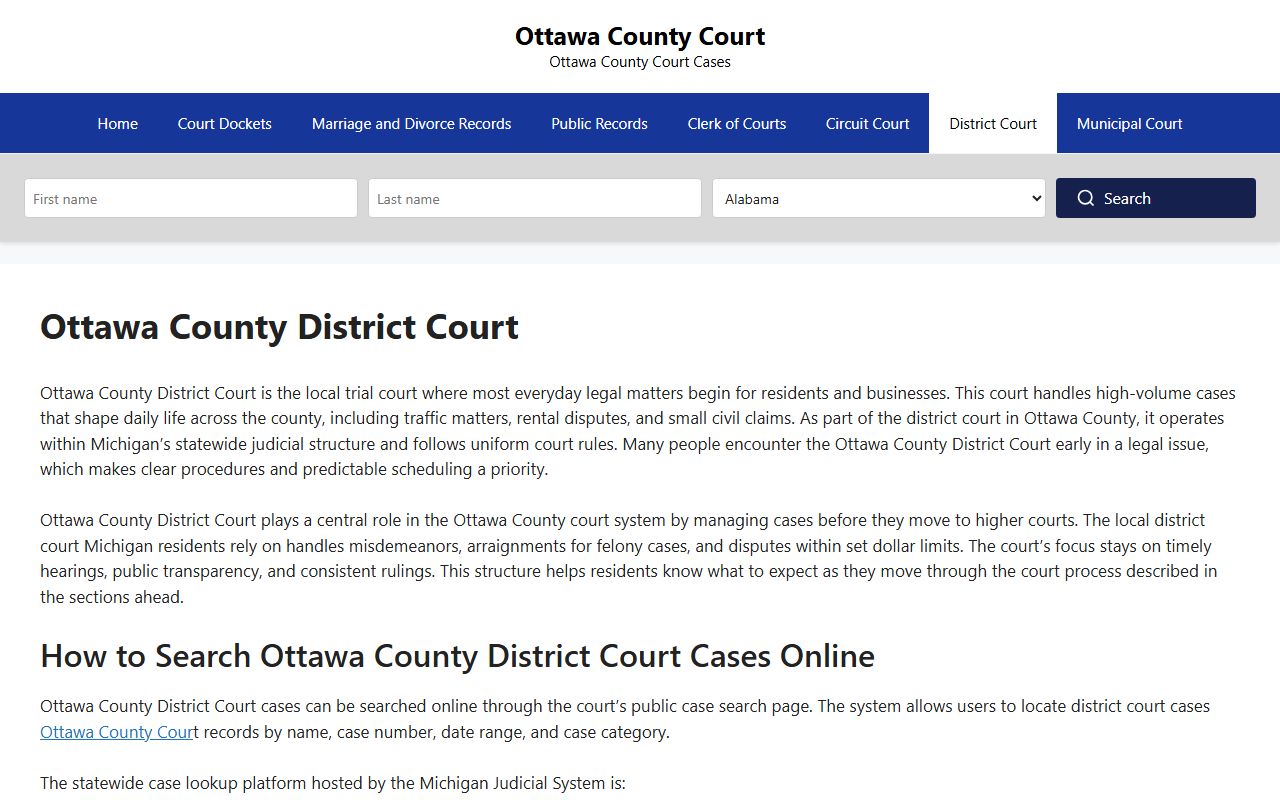 Ottawa County District Court for local traffic ticket records and cases